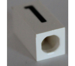 LEGO White Tile 1 x 2 x 5/6 with Stud Hole in End with Black ' 1 ' Pattern