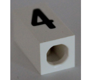 LEGO White Tile 1 x 2 x 5/6 with Stud Hole in End with Black ' 4 ' Pattern