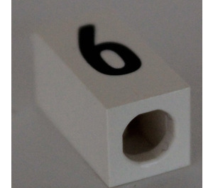 LEGO White Tile 1 x 2 x 5/6 with Stud Hole in End with Black ' 6 ' Pattern