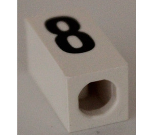 LEGO White Tile 1 x 2 x 5/6 with Stud Hole in End with Black ' 8 ' Pattern