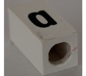 LEGO White Tile 1 x 2 x 5/6 with Stud Hole in End with Black ' a ' Pattern (lower case)