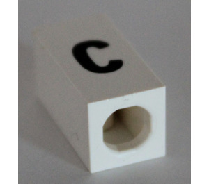 LEGO White Tile 1 x 2 x 5/6 with Stud Hole in End with Black ' c ' Pattern (lower case)