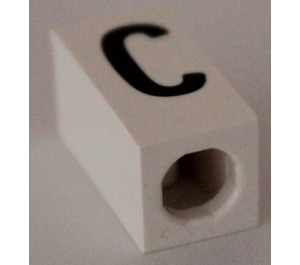 LEGO White Tile 1 x 2 x 5/6 with Stud Hole in End with Black ' C ' Pattern (upper case)