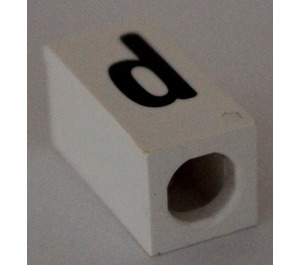 LEGO White Tile 1 x 2 x 5/6 with Stud Hole in End with Black ' d ' Pattern (lower case)