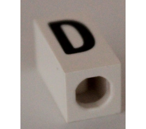 LEGO White Tile 1 x 2 x 5/6 with Stud Hole in End with Black ' D ' Pattern (upper case)
