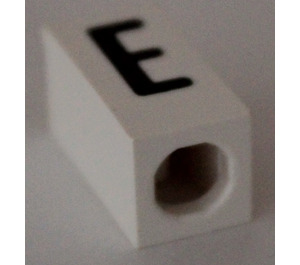 LEGO White Tile 1 x 2 x 5/6 with Stud Hole in End with Black ' E ' Pattern (upper case)