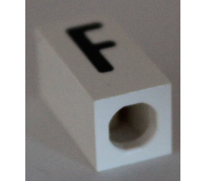 LEGO White Tile 1 x 2 x 5/6 with Stud Hole in End with Black ' F ' Pattern (upper case)