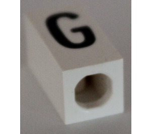 LEGO White Tile 1 x 2 x 5/6 with Stud Hole in End with Black ' G ' Pattern (upper case)