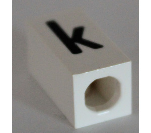 LEGO White Tile 1 x 2 x 5/6 with Stud Hole in End with Black ' k ' Pattern (lower case)