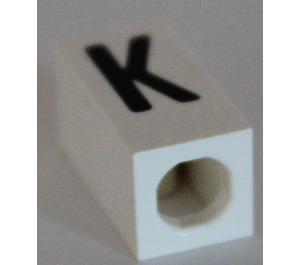 LEGO White Tile 1 x 2 x 5/6 with Stud Hole in End with Black ' K ' Pattern (upper case)