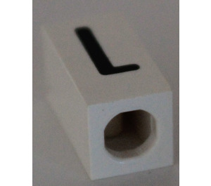 LEGO White Tile 1 x 2 x 5/6 with Stud Hole in End with Black ' L ' Pattern (upper case)