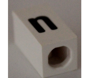 LEGO White Tile 1 x 2 x 5/6 with Stud Hole in End with Black ' n ' Pattern (lower case)