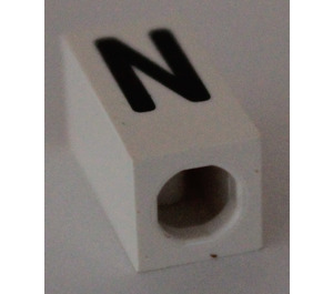 LEGO White Tile 1 x 2 x 5/6 with Stud Hole in End with Black ' N ' Pattern (upper case)