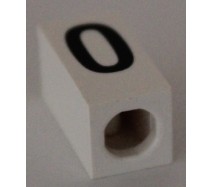 LEGO White Tile 1 x 2 x 5/6 with Stud Hole in End with Black ' O ' Pattern (upper case)