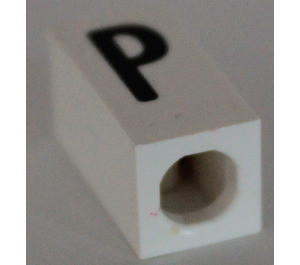 LEGO White Tile 1 x 2 x 5/6 with Stud Hole in End with Black ' P ' Pattern (upper case)