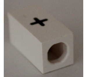 LEGO White Tile 1 x 2 x 5/6 with Stud Hole in End with Black Plus Sign