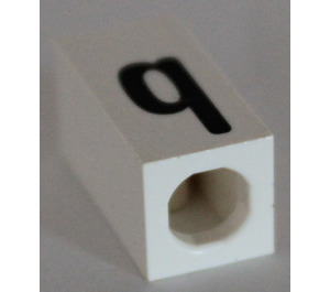 LEGO White Tile 1 x 2 x 5/6 with Stud Hole in End with Black ' q ' Pattern (lower case)