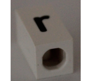 LEGO White Tile 1 x 2 x 5/6 with Stud Hole in End with Black ' r ' Pattern (lower case)