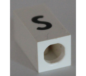 레고 하얀색 타일 1 x 2 x 5/6 ~와 함께 마개 구멍 ~에 끝 ~와 함께 검은색 ' s ' 무늬 (낮추다 case)