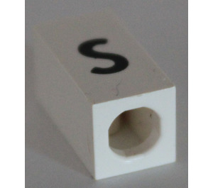 LEGO White Tile 1 x 2 x 5/6 with Stud Hole in End with Black ' s ' Pattern (lower case)