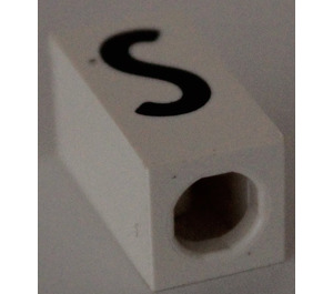 LEGO White Tile 1 x 2 x 5/6 with Stud Hole in End with Black ' S ' Pattern (upper case)