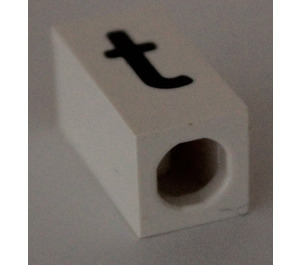 LEGO White Tile 1 x 2 x 5/6 with Stud Hole in End with Black ' t ' Pattern (lower case)