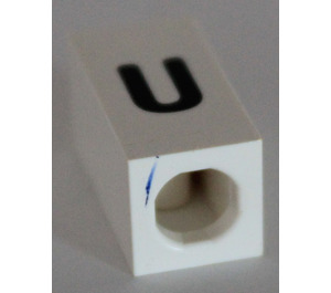LEGO White Tile 1 x 2 x 5/6 with Stud Hole in End with Black ' u ' Pattern (lower case)