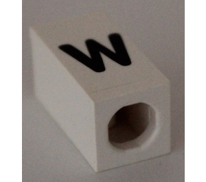 LEGO White Tile 1 x 2 x 5/6 with Stud Hole in End with Black ' w ' Pattern (lower case)