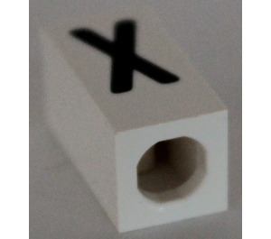 LEGO White Tile 1 x 2 x 5/6 with Stud Hole in End with Black ' X ' Pattern (upper case)