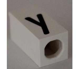 LEGO White Tile 1 x 2 x 5/6 with Stud Hole in End with Black ' y ' Pattern (lower case)