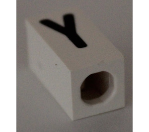LEGO White Tile 1 x 2 x 5/6 with Stud Hole in End with Black ' Y ' Pattern (upper case)
