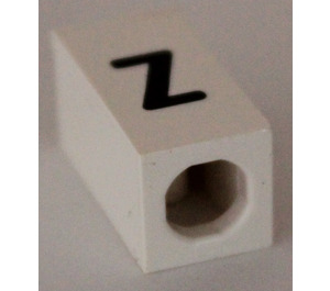 LEGO White Tile 1 x 2 x 5/6 with Stud Hole in End with Black ' z ' Pattern (lower case)