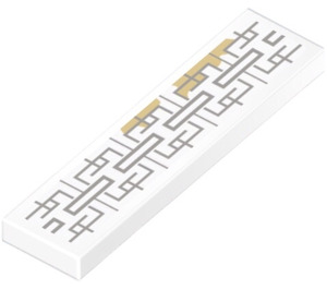 LEGO Weiß Fliese 1 x 4 mit Asian Geometric Design mit Dark Tan Stains Aufkleber (2431)