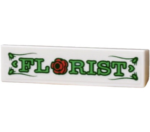 LEGO White Tile 1 x 4 with ‘FLORIST’ and Red Flower Design Sticker (2431)