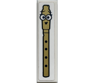 LEGO White Tile 1 x 4 with Gold Recorder with Eyes and Smile Sticker (2431)