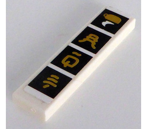 LEGO blanc Tuile 1 x 4 avec Gold Writing sur 4 Noir Squares Autocollant (2431)