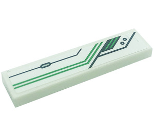 LEGO White Tile 1 x 4 with Green Lines and Silver Dots (Left) Sticker (2431)