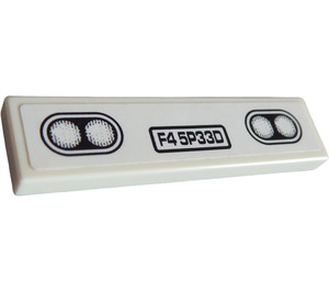LEGO White Tile 1 x 4 with Headlights and "F4 5P33D" Sticker (2431)