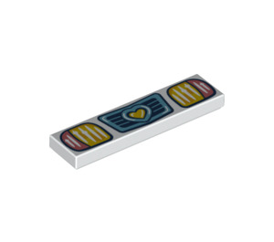 LEGO White Tile 1 x 4 with Headlights and Gold Heart (2431 / 80072)