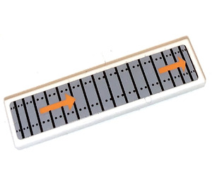 LEGO White Tile 1 x 4 with Orange Arrows, Black Lines and Dots Sticker (2431)
