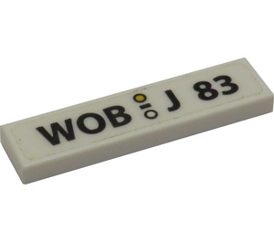 LEGO White Tile 1 x 4 with 'WOB - J 83' Sticker (63864)