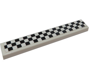 LEGO Weiß Fliese 1 x 6 mit Schwarz und Weiß Checkered Muster Aufkleber (6636)