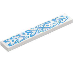 LEGO White Tile 1 x 6 with Dark Azure Decorations (6636)