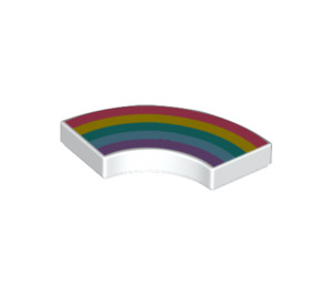 LEGO White Tile 2 x 2 Curved Corner with Coral, Yellow, Turquoise, Azure, and Lavender Rainbow (27925 / 62266)