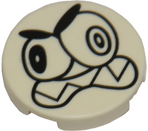 LEGO White Tile 2 x 2 Round with Angry Bulging Face with Bottom Stud Holder (14769 / 16422)