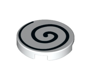 LEGO White Tile 2 x 2 Round with Black Spiral with Bottom Stud Holder (14769 / 37006)