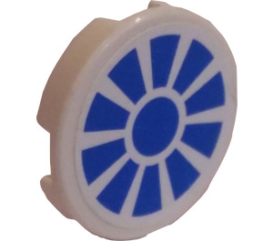 LEGO White Tile 2 x 2 Round with Blue Propeller Sticker with "X" Bottom (4150)