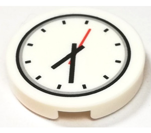 LEGO White Tile 2 x 2 Round with Clock Face with Red Second Hand with Bottom Stud Holder (14769 / 73806)