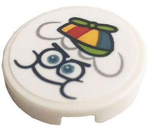 LEGO White Tile 2 x 2 Round with Face and Propeller Hat Sticker with Bottom Stud Holder (14769)