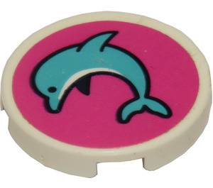 LEGO White Tile 2 x 2 Round with Jumping Dolphin (Left) Sticker with Bottom Stud Holder (14769)